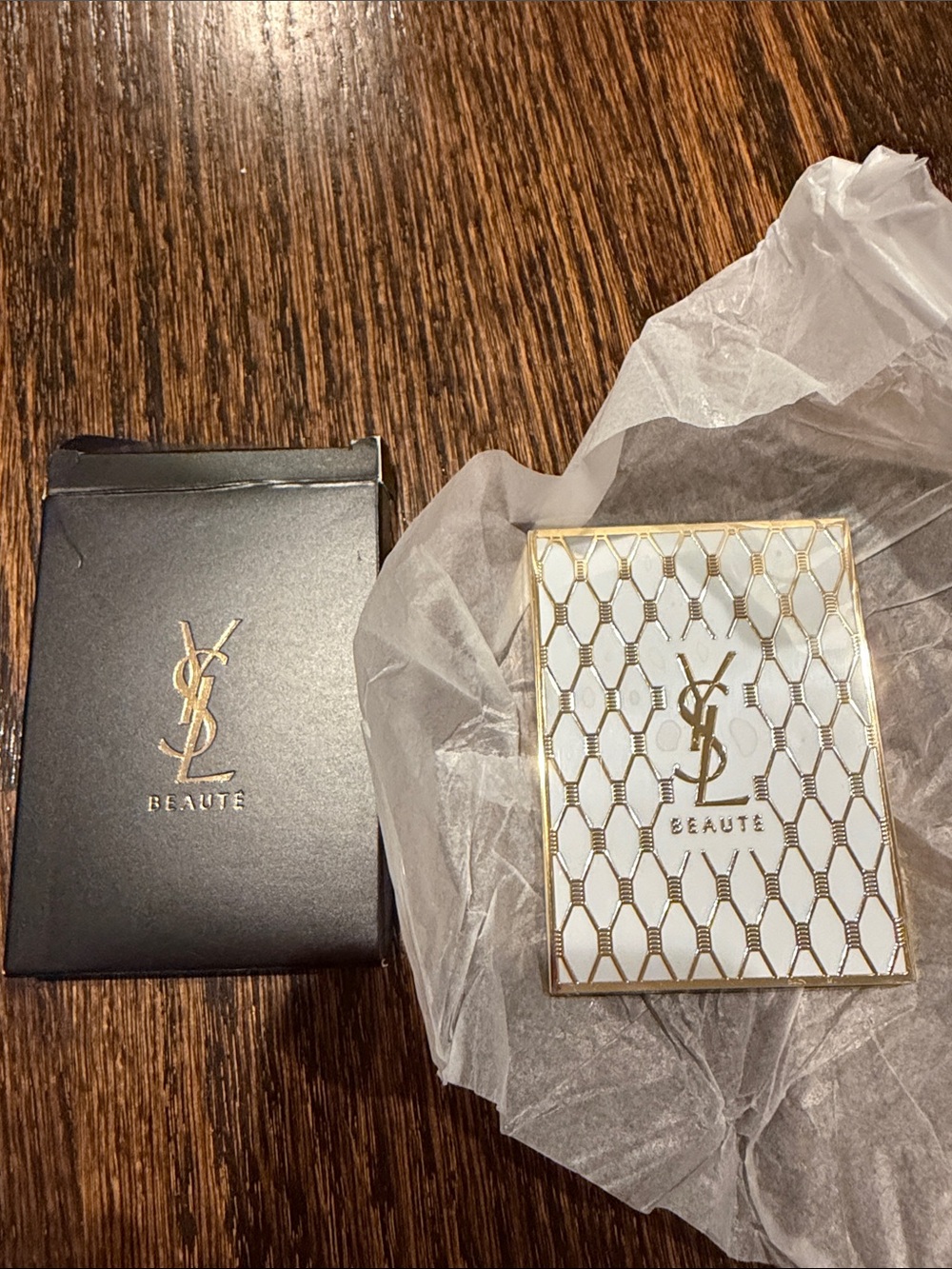 Yves Saint Laurent White & Gold Honeycomb Compact Mirror